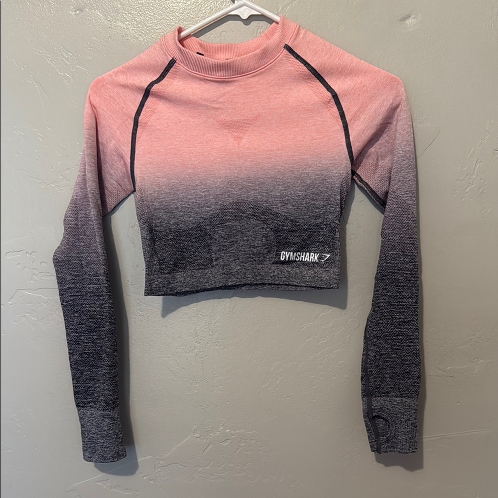 Gymshark Pink to Gray Ombre Long Sleeve Crop Top Small